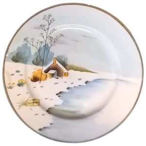 Vintage Hand Painted Winter Scene Decorative Plate